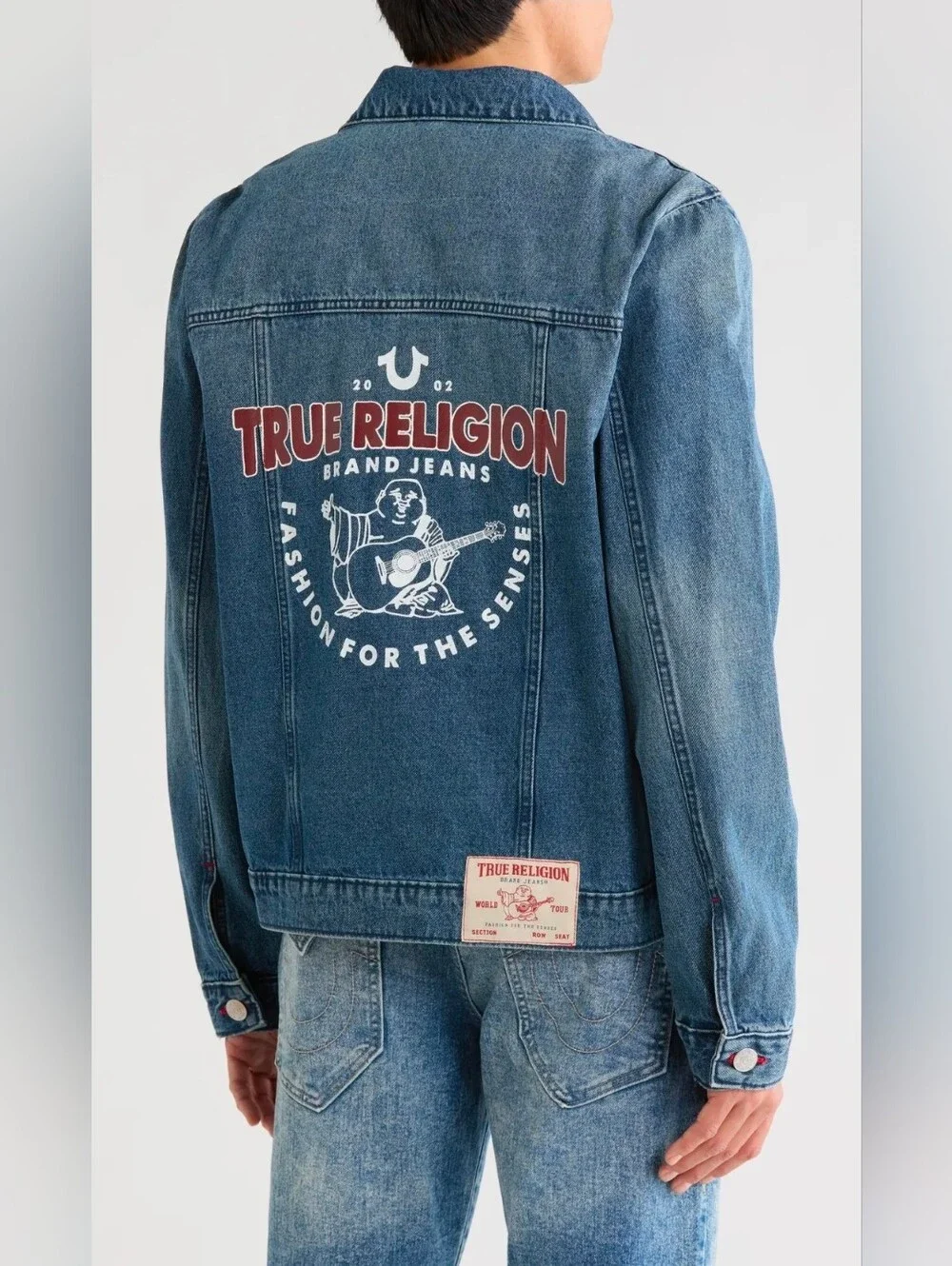 True Religion Mens logo print denim jacket Medium Blue Large